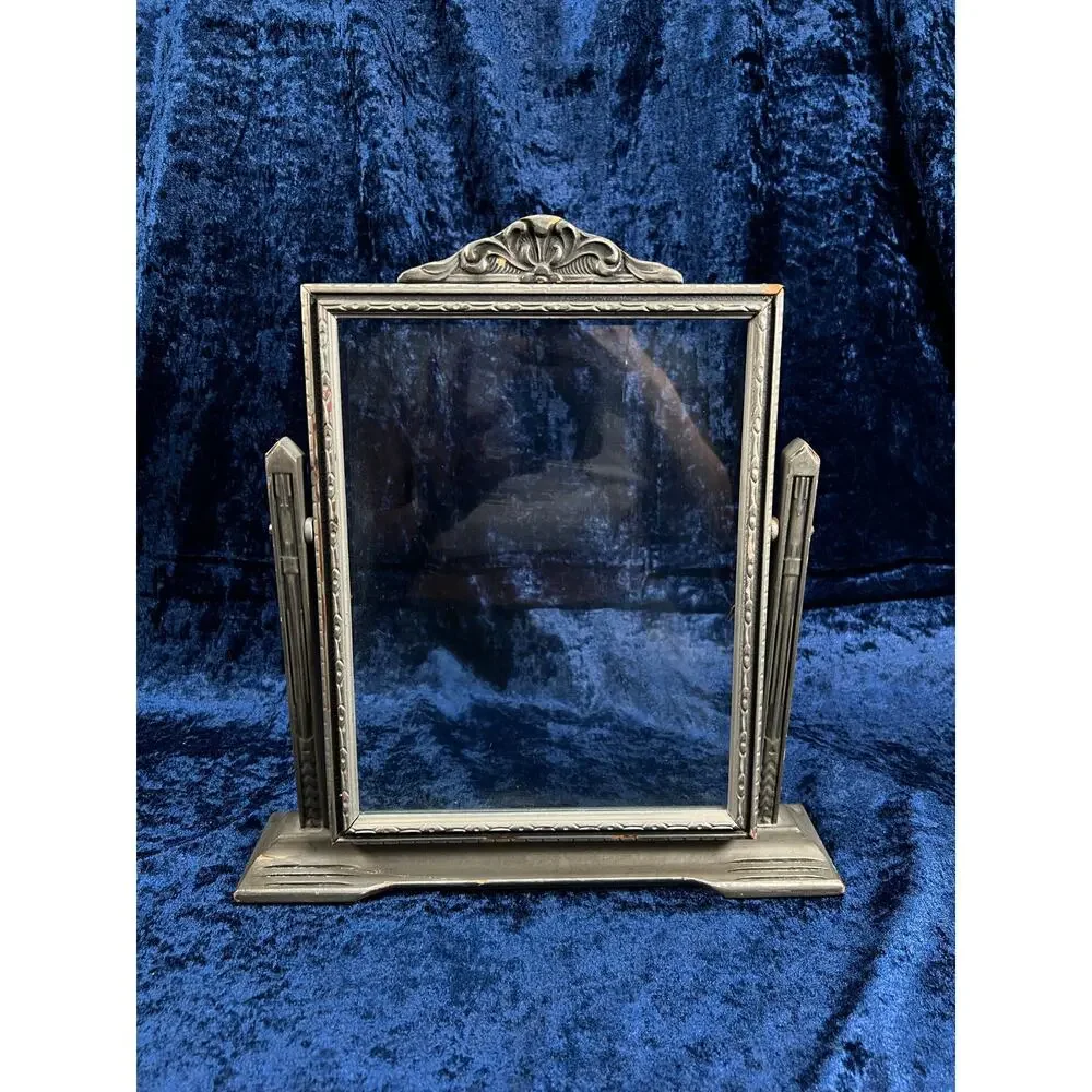 Antique Art Deco Tabletop Picture Frame – Silver Tone Ornate Tilt Design